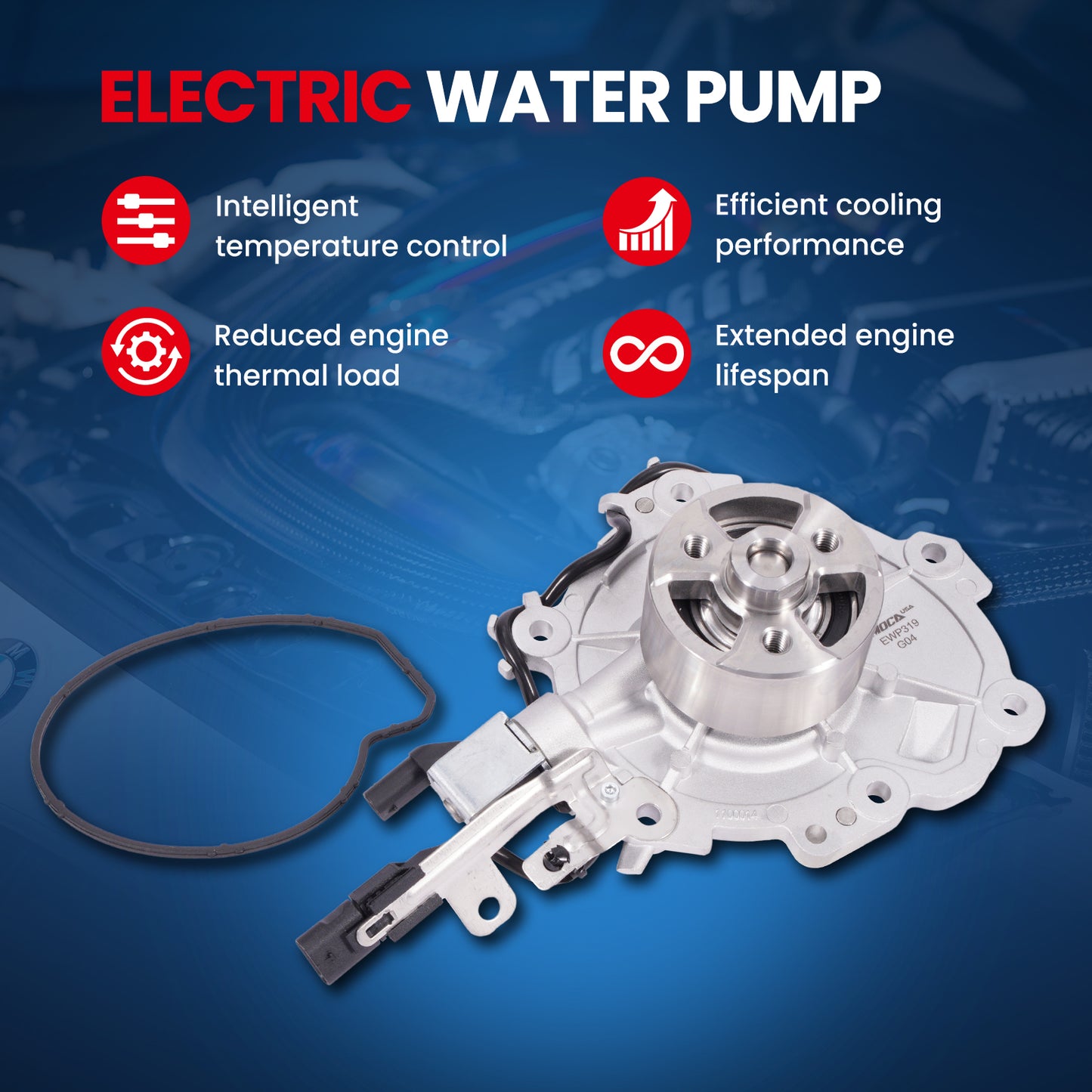 MOCA Electric Engine Water Pump Fit for 2018-2019 Land Rover Range Rover Velar 2.0L