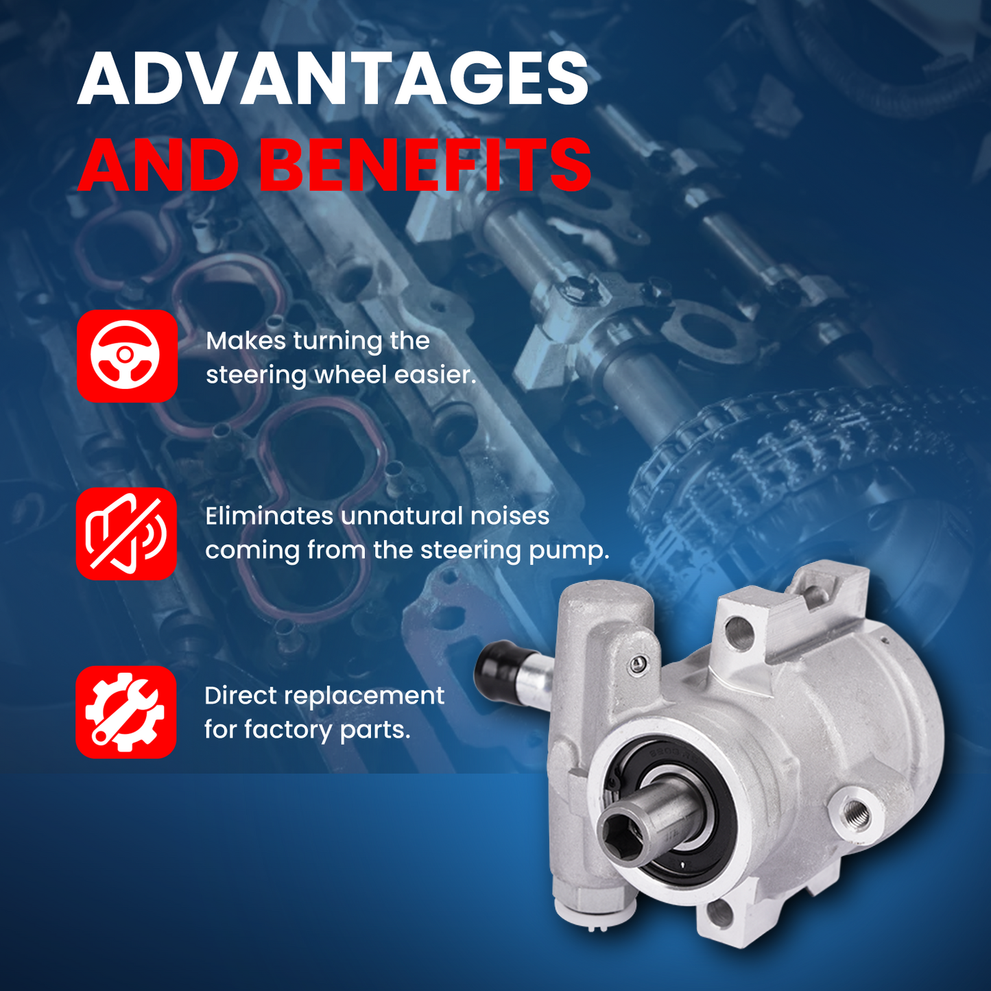 MOCA Power Steering Pump Fit for 1997-2004 Chevrolet Corvette 5.7L & 2008-2013 Chevrolet Corvette 6.2L & 2006-2013 Chevrolet Corvette 7.0L