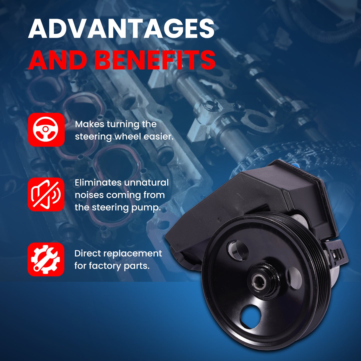 Bomba de dirección asistida MOCA con polea compatible con Jeep Cherokee 4.0L 1996-2001 y Jeep Wrangler 4.0L 1997-2003