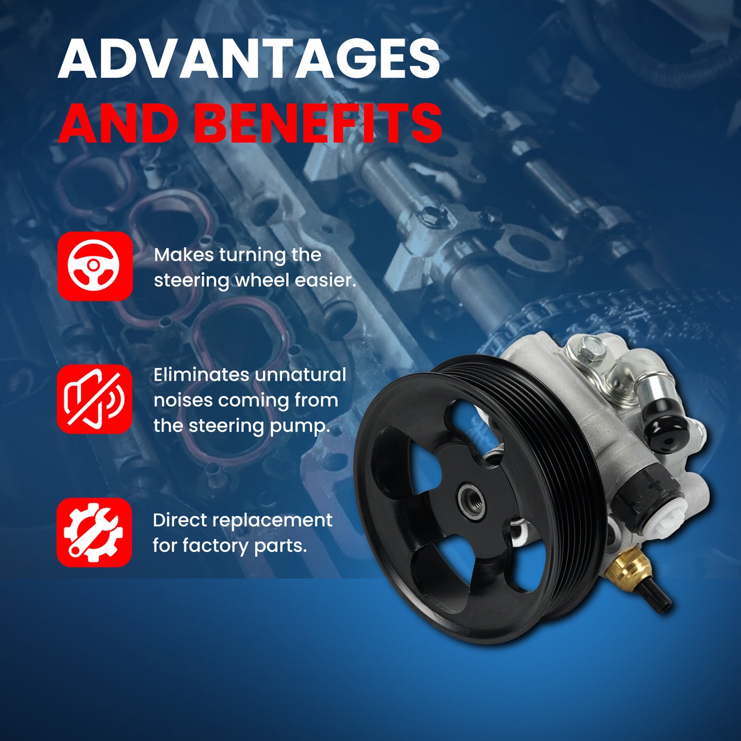 MOCA Power Steering Pump w/Pulley Fit for 2002-2009 Toyota Camry 2.4L & 2004-2008 Toyota Solara 2.4L & 2007-2008 Toyota Camry 2.4L