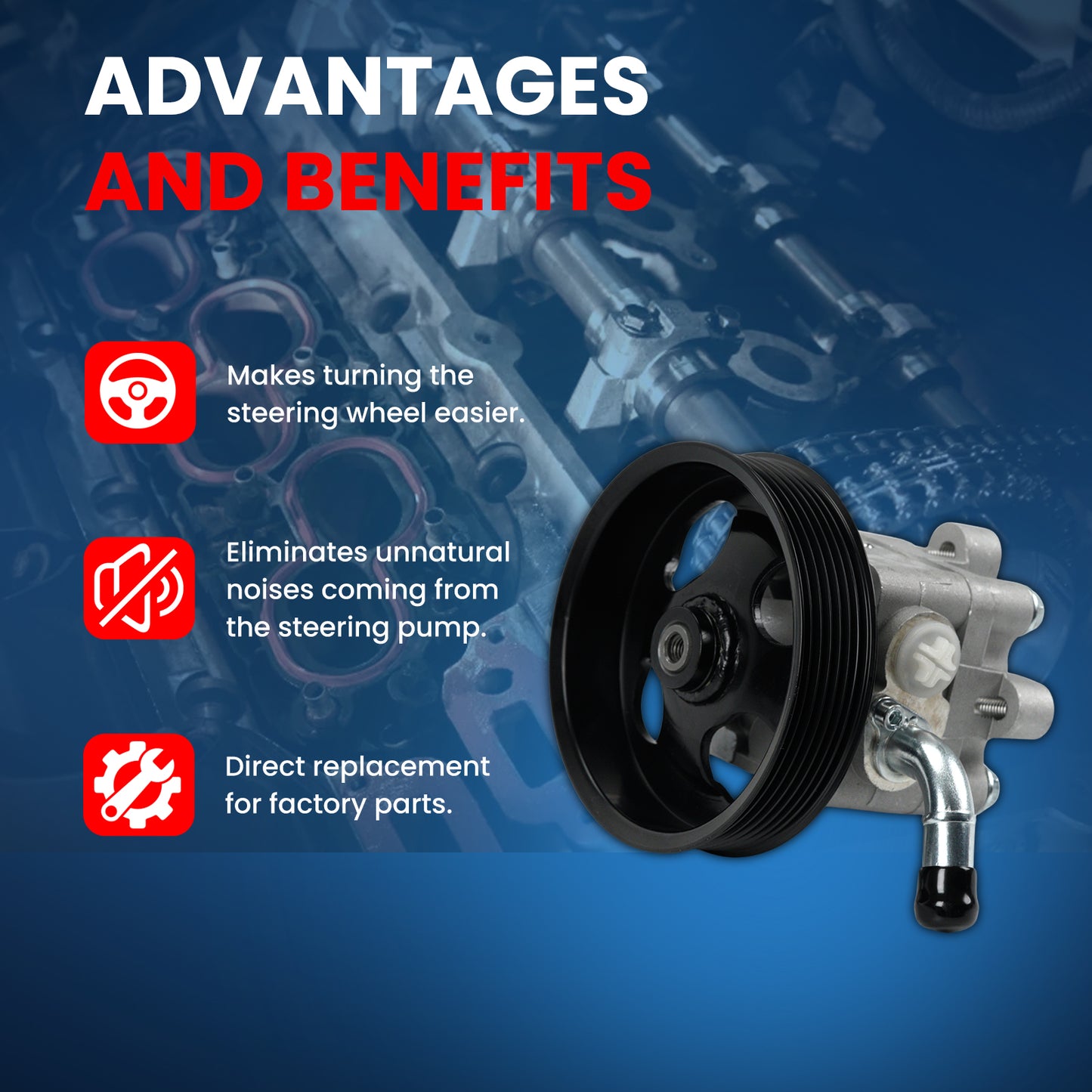 MOCA Power Steering Pump with Pulley Fit for 2007-2012 Nissan Altima 3.5L & 2009-2014 Nissan Maxima 3.5L & 2011-2014 Nissan Murano 3.5L