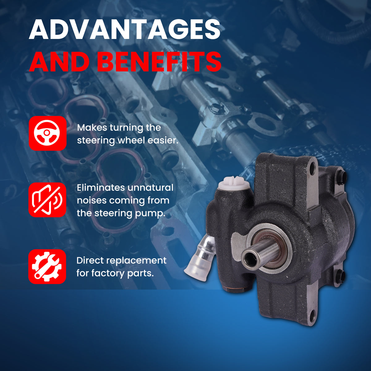 MOCA Power Steering Pump Fit for 2007-2009 Ford E-150 4.6L & 2007-2010 Ford E-350 Super Duty 6.8L