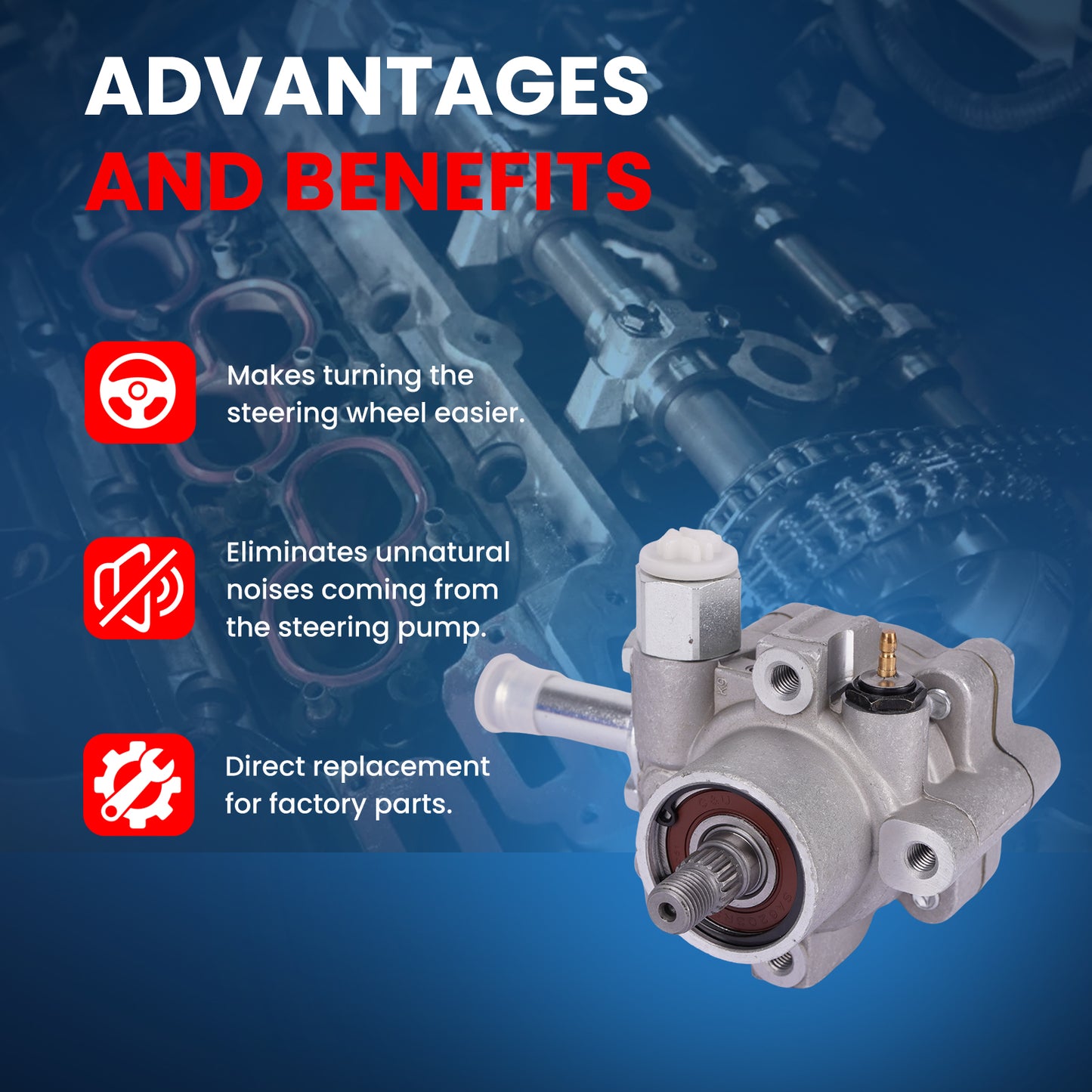 MOCA Power Steering Pump Fit for 1998-2004 Nissan Frontier L4 2.4L & 2005-2007 Nissan Pickup L4 2.4L & 2000-2004 Nissan Xterra L4 2.4L