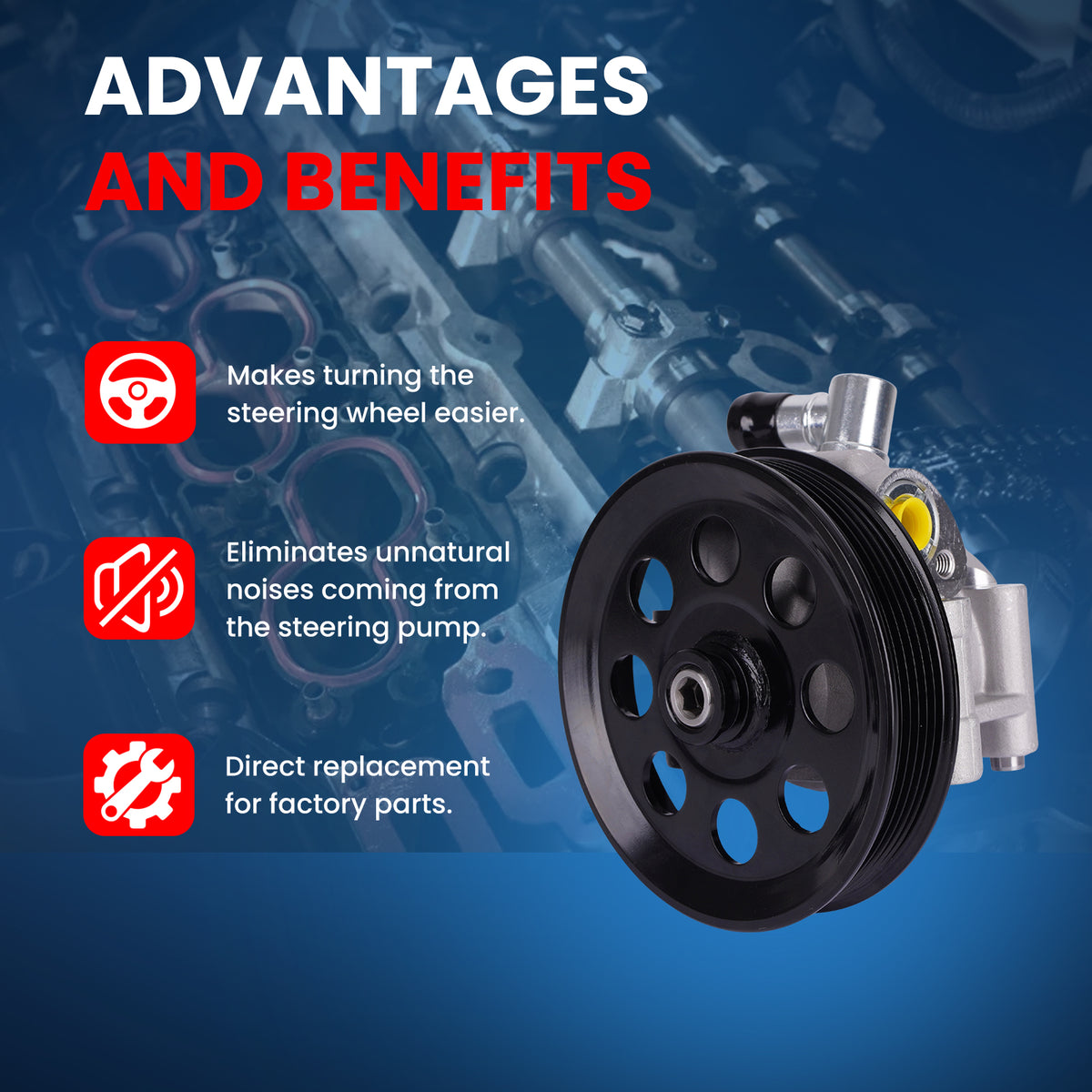 MOCA Power Steering Pump Fit for 2011-2014 Ford E-150 E-250