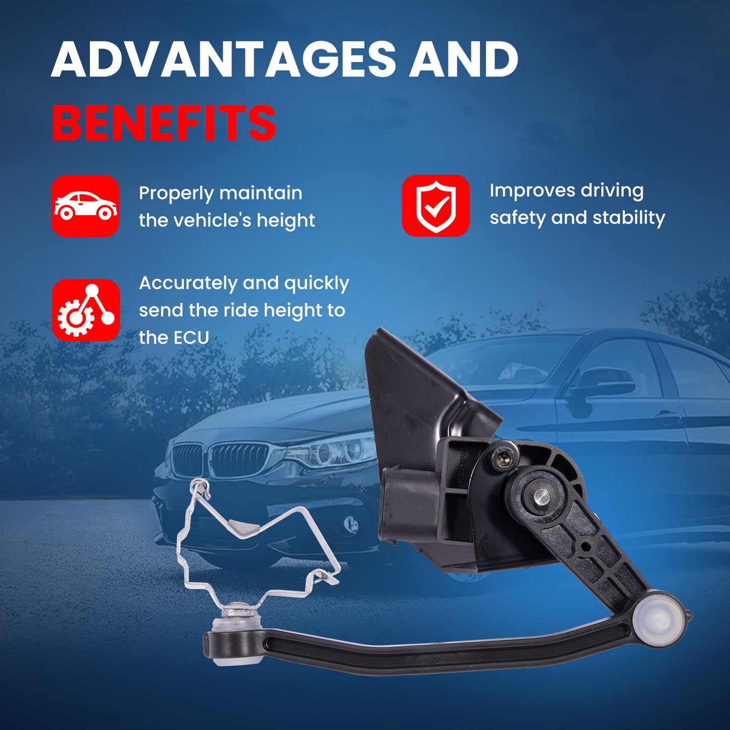 MOCA V10-72-1451 Front Left or Right Ride Leveling Height Sensor Fit for 2004-2009 Audi S4 4.2L & 2005-2009 Audi A4 2.0L & 2005-2009 Audi A4 Quattro 2.0L