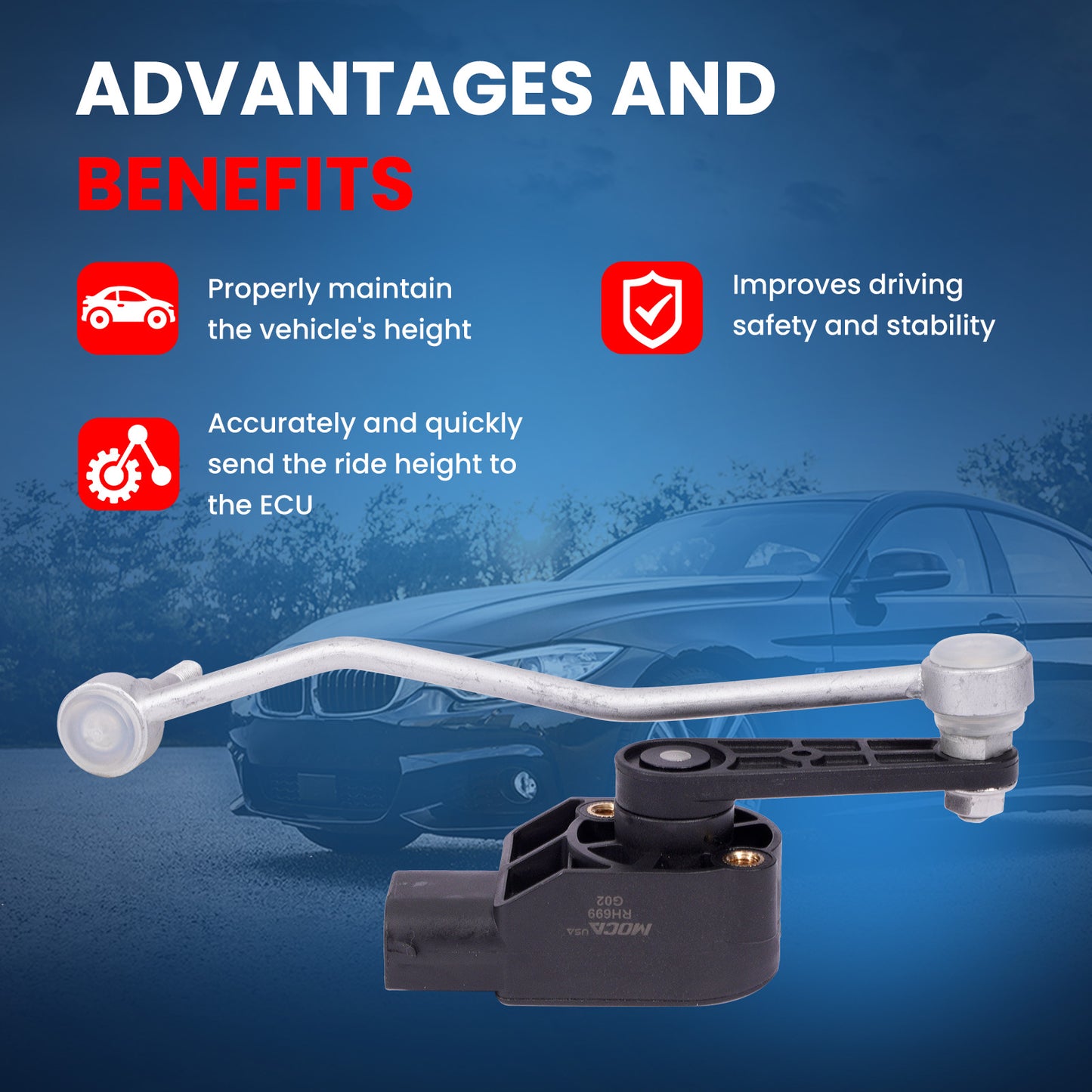 MOCA V10-72-0070 Front Right Ride Leveling Height Sensor Fit for 2006-2013 Bentley Continental & 2004-2010 Audi A8 Quattro & 2007-2010 Audi S8