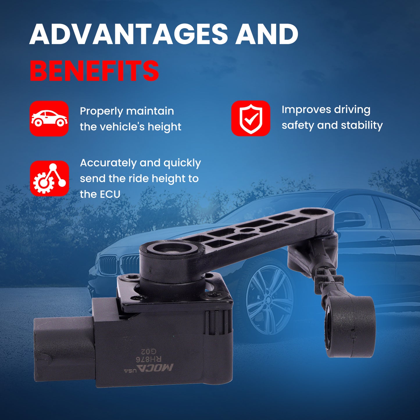 MOCA V48-72-0088 Front Left Ride Leveling Height Sensor Fit for 2005-2009 Land Rover LR3 4.0L 4.4L & 2009 Land Rover LR3 4.4L & 2006 Land Rover LR3 4.0L