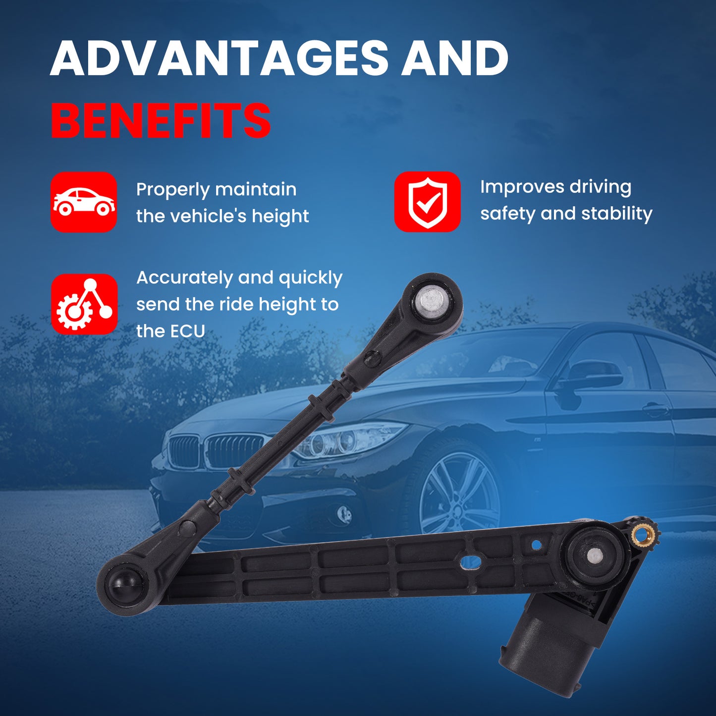 MOCA V48-72-0092 3-Pin Rear Ride Leveling Height Sensor Fit for 2004-2009 Land Rover Range Rover 4.2L 4.4L