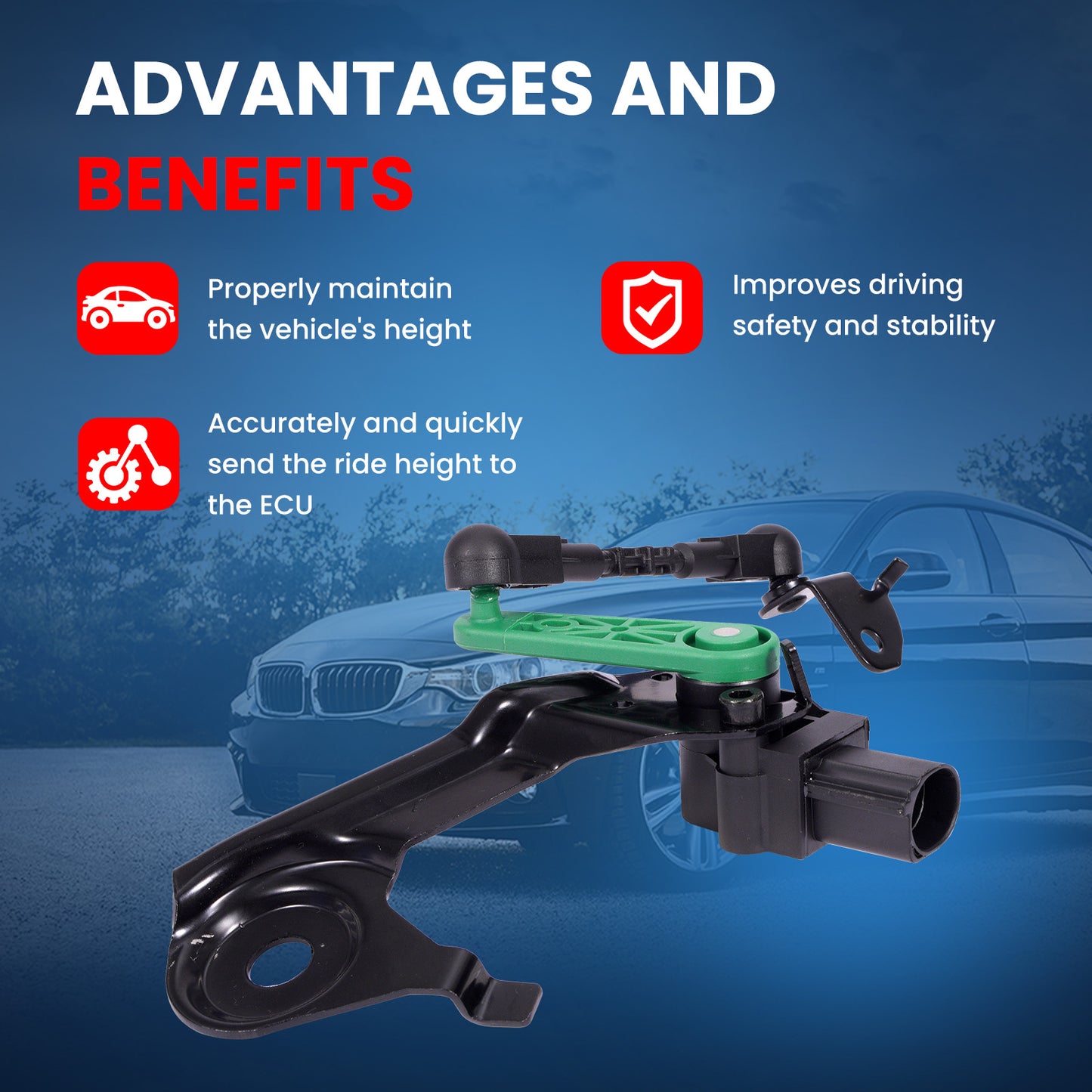 MOCA V10-72-0056 Rear Left Ride Leveling Height Sensor Fit for 2015-2024 Porsche Macan & 2011-2018 Audi A8 Quattro & 2012-2018 Audi A6 A7 Quattro