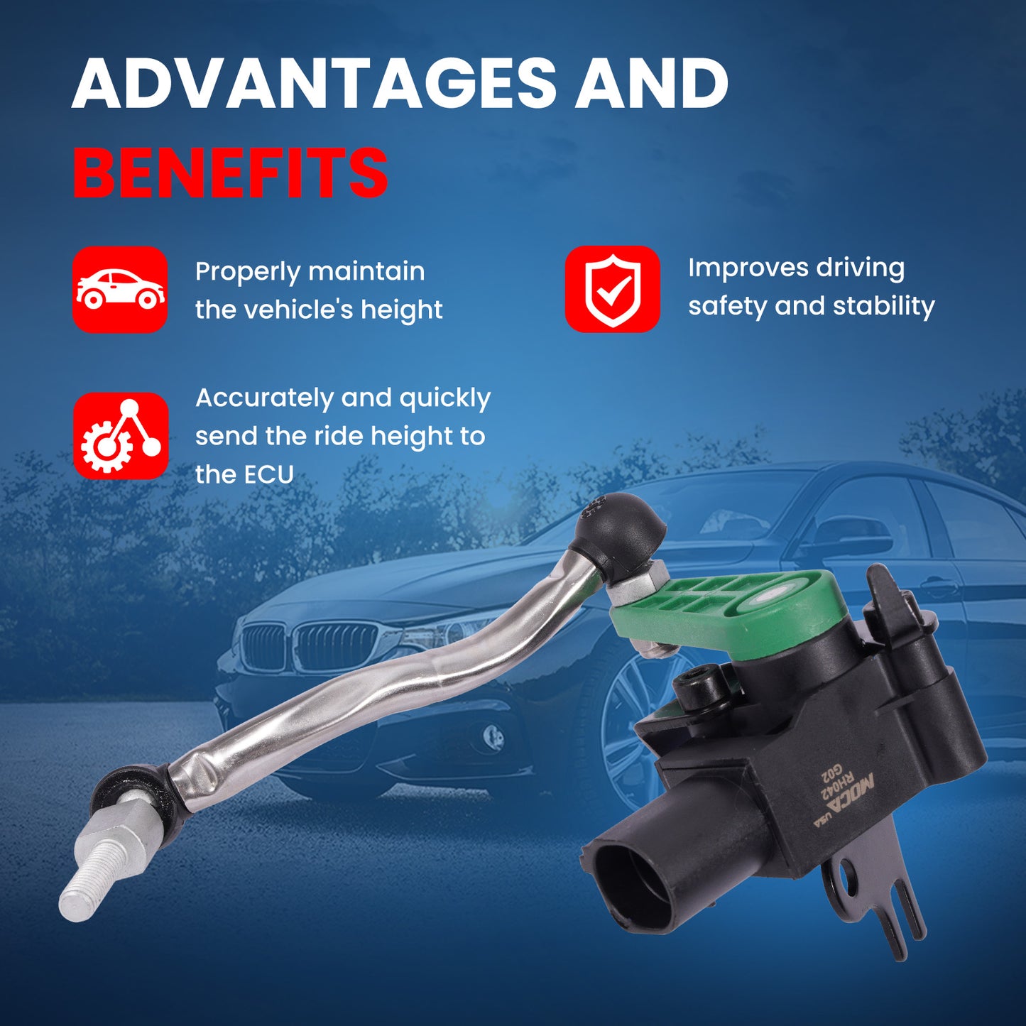 MOCA RH5042 Front Right Ride Leveling Height Sensor Fit for 2010-2017 Audi A5 Quattro 2.0L & 2010-2017 Audi S5 3.0L & 2009-2016 Audi A4 A4 Quattro 2.0L