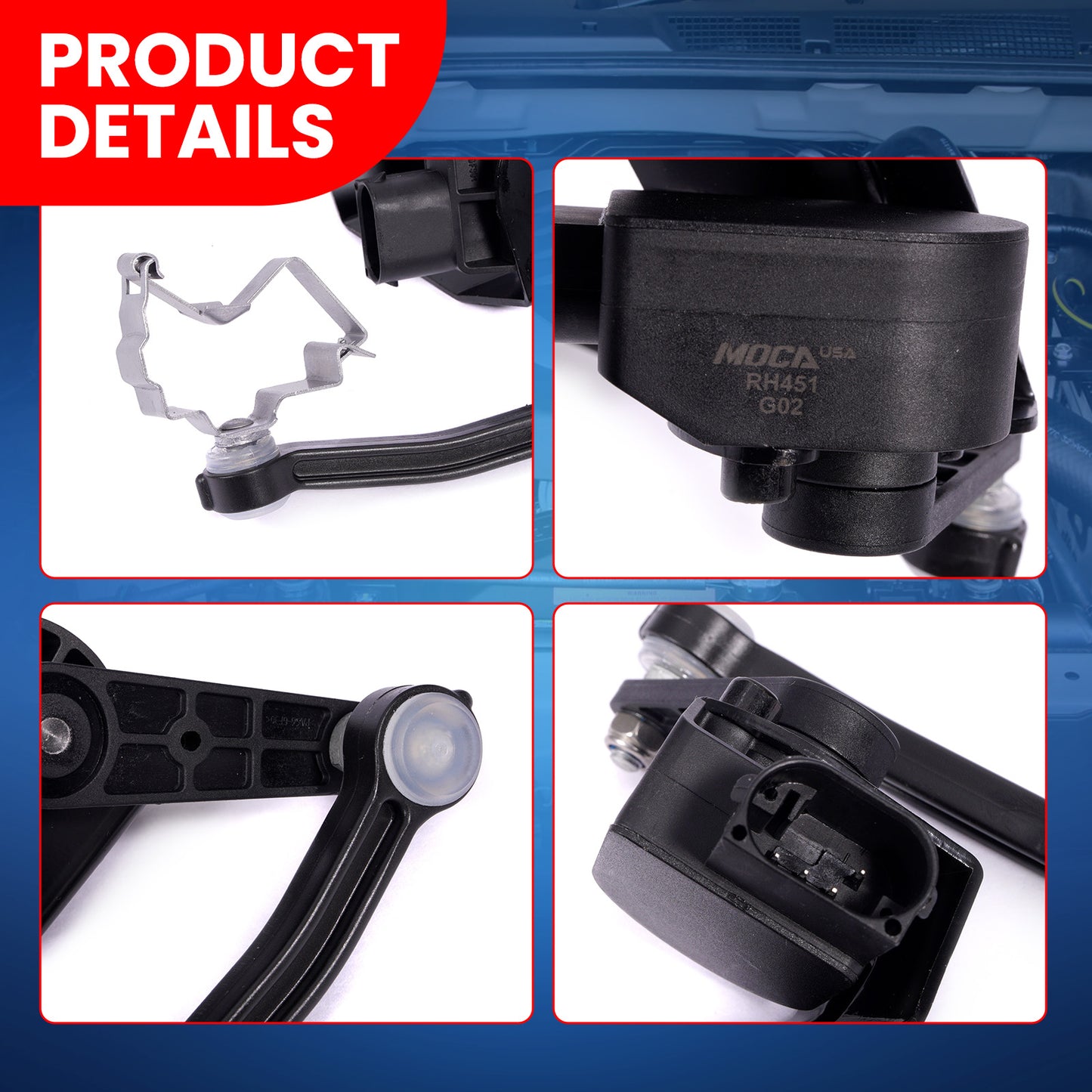 MOCA V10-72-1451 Front Left or Right Ride Leveling Height Sensor Fit for 2004-2009 Audi S4 4.2L & 2005-2009 Audi A4 2.0L & 2005-2009 Audi A4 Quattro 2.0L