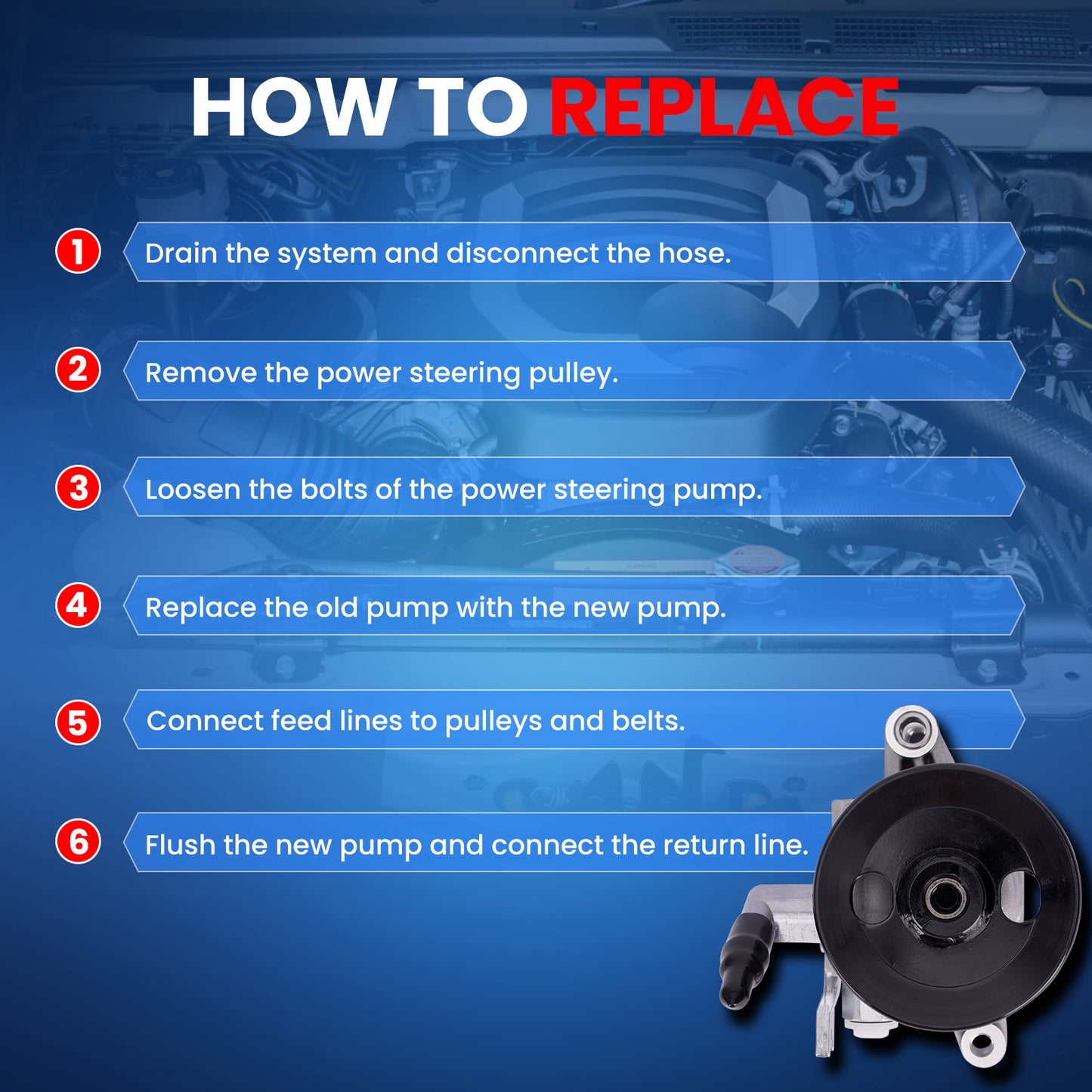 MOCA Power Steering Pump Fit for 2005-2009 Hyundai Tucson 2.0L & 2005-2010 Kia Sportage 2.0L