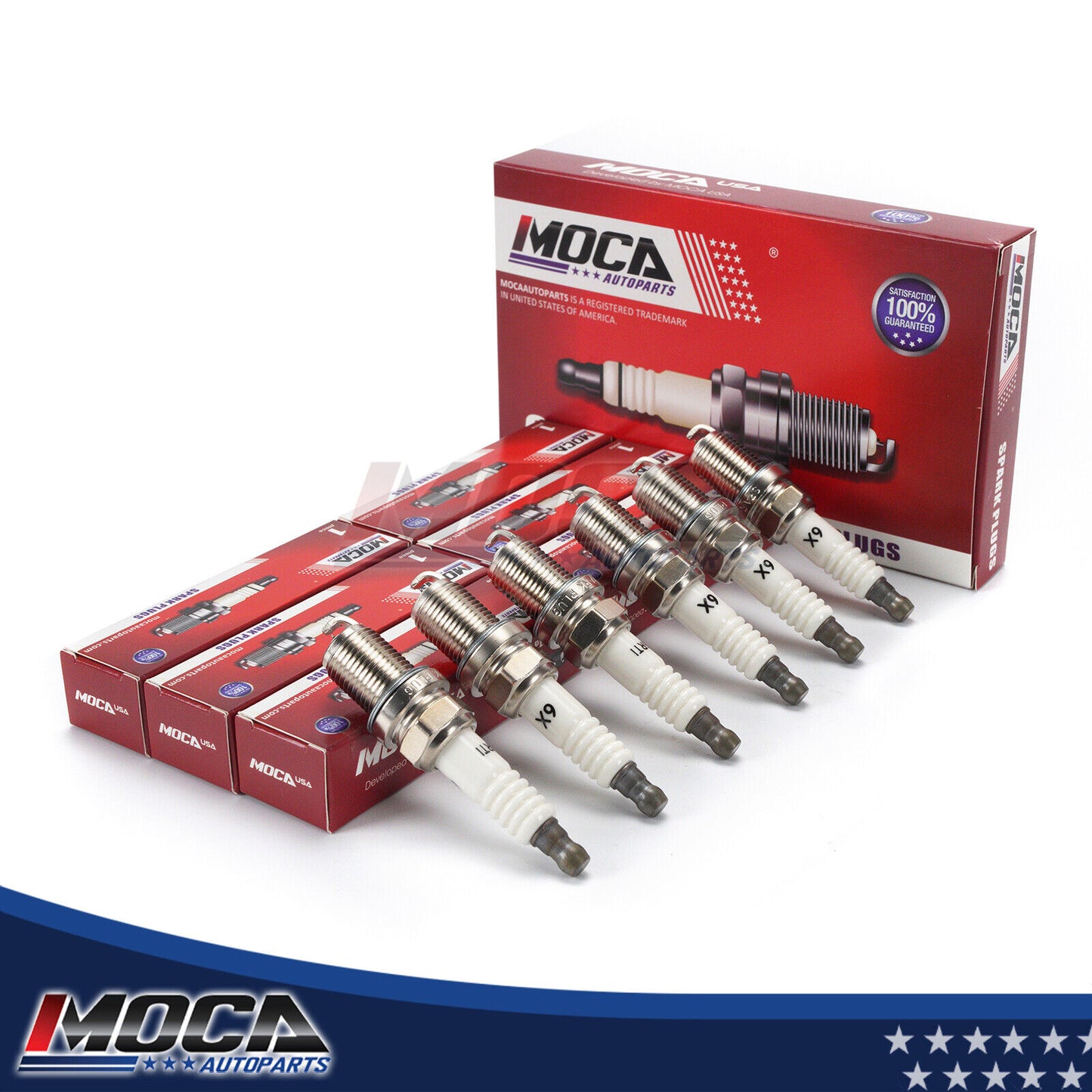 Bujías MOCA de 6 piezas compatibles con Chevrolet, Chrysler, Dodge, Honda, Kia, Nissan, Toyota y Hyundai.