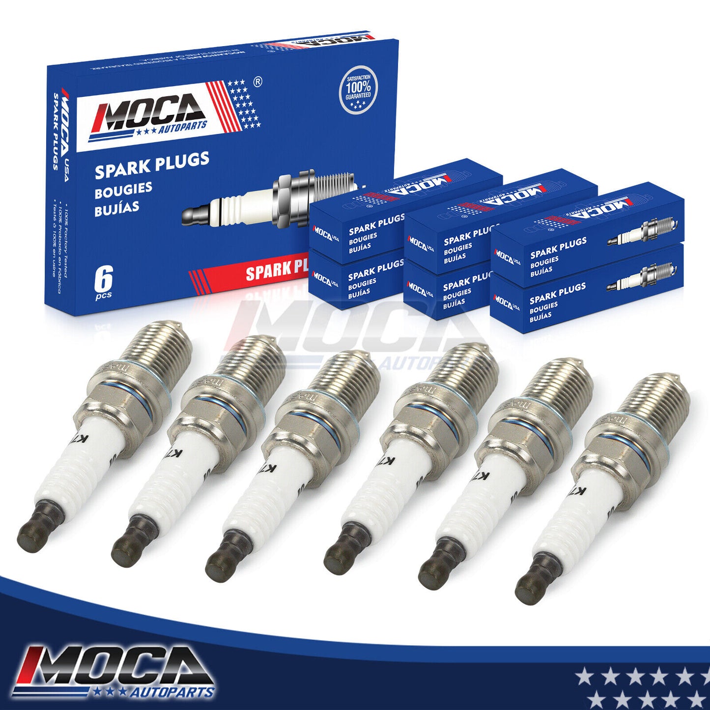 Bujías MOCA (6 unidades) compatibles con Acura Integra 1.8L (1994-2001), Acura NSX 3.2L (1997-2004), Land Rover Discovery 4.0L (1999-2002), Lexus ES300 3.0L (1994-2003) y Nissan Frontier 3.3L (2001-2004)