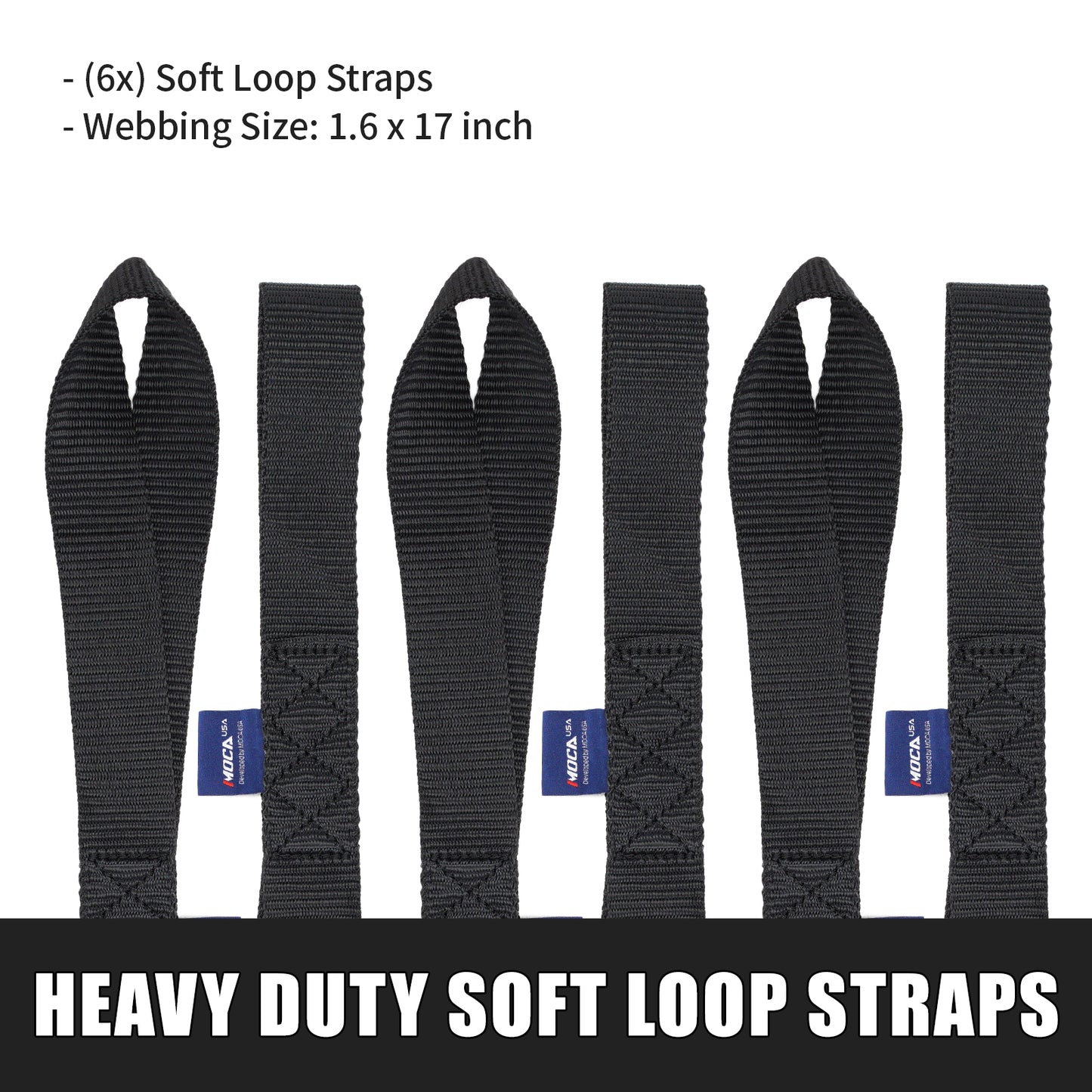 MOCA - Paquete de 6 correas de amarre de bucle suave (10643 lb, resistencia a la rotura, 1,6 x 17 pulgadas), resistentes para ATV, UTV, RTV, motos de cross, cuatriciclos, motocicletas, scooters, motos acuáticas, canoas y embarcaciones