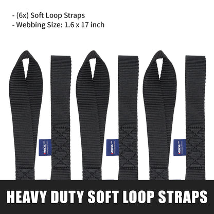 MOCA - Paquete de 6 correas de amarre de bucle suave (10643 lb, resistencia a la rotura, 1,6 x 17 pulgadas), resistentes para ATV, UTV, RTV, motos de cross, cuatriciclos, motocicletas, scooters, motos acuáticas, canoas y embarcaciones