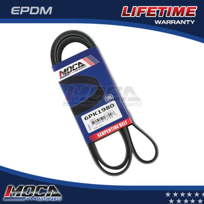 MOCA Serpentine Belt 6PK1980 for 2003-2004 Cadillac CTS 3.2L & 2016-2017 Land Rover Range Rover 3.0L & 2011 Buick Regal 2.0L 2.4L