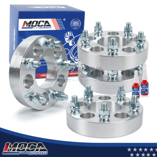 Adaptador de espaciadores de rueda MOCA de 5 x 4,5 a 5 x 5. Compatible con Ford Mustang 5,4 L (2008-2009), Ford Ranger 2,3 L (2008-2009), Jeep Compass 2,4 L (2008-2009) y más. Rosca de 32 mm, 1/2" x 20, 4 unidades, color plateado.